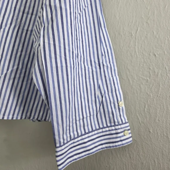 NWT Everlane The Woven PJ Button Down Crop Top Blue White Stripe Cotton Medium - Picture 6 of 14